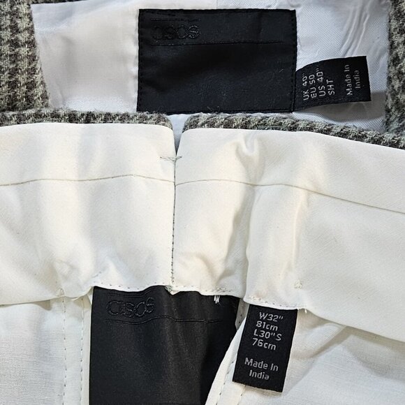 ASOS Suit Men Blazer US 40 Trousers 32x30/28 Houndstooth Wool Blend Lined Preppy - Picture 3 of 16